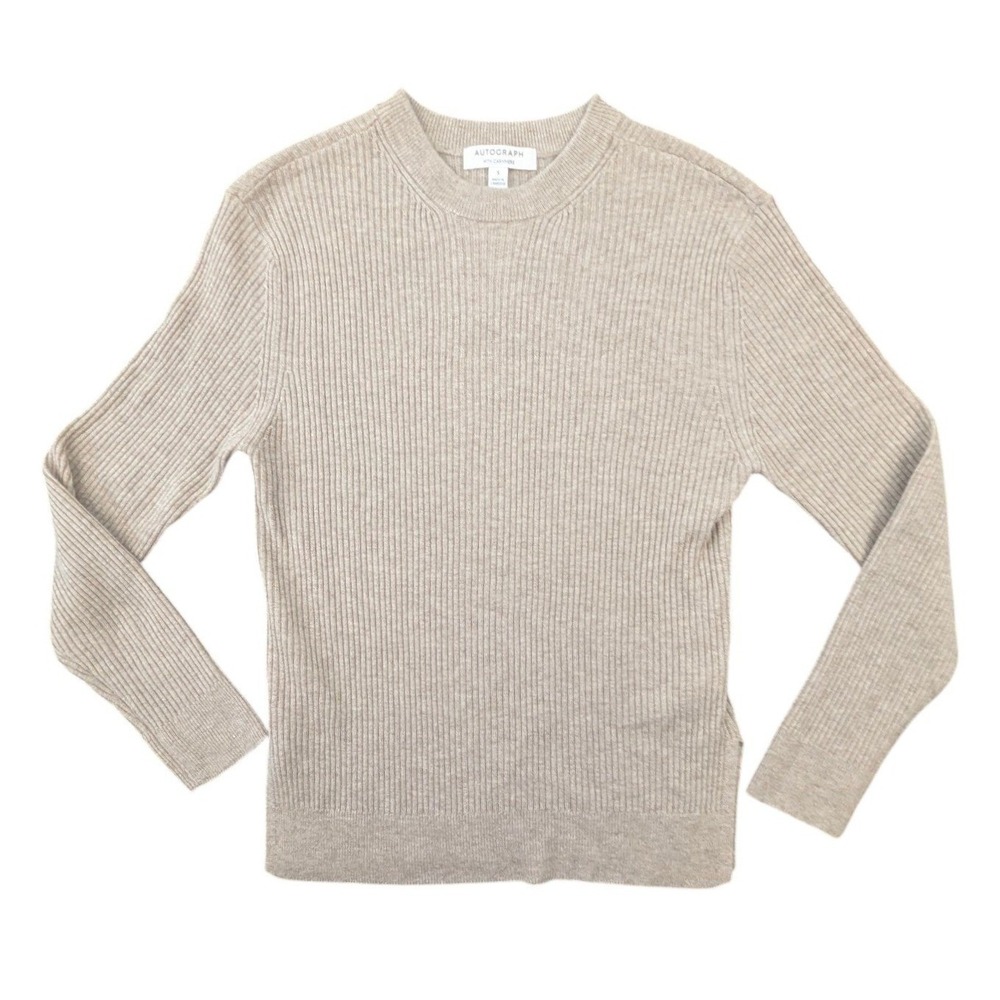Autograph M&S Beige Merino Wool Cashmere Ribbed Sweater Size S Cappuccino